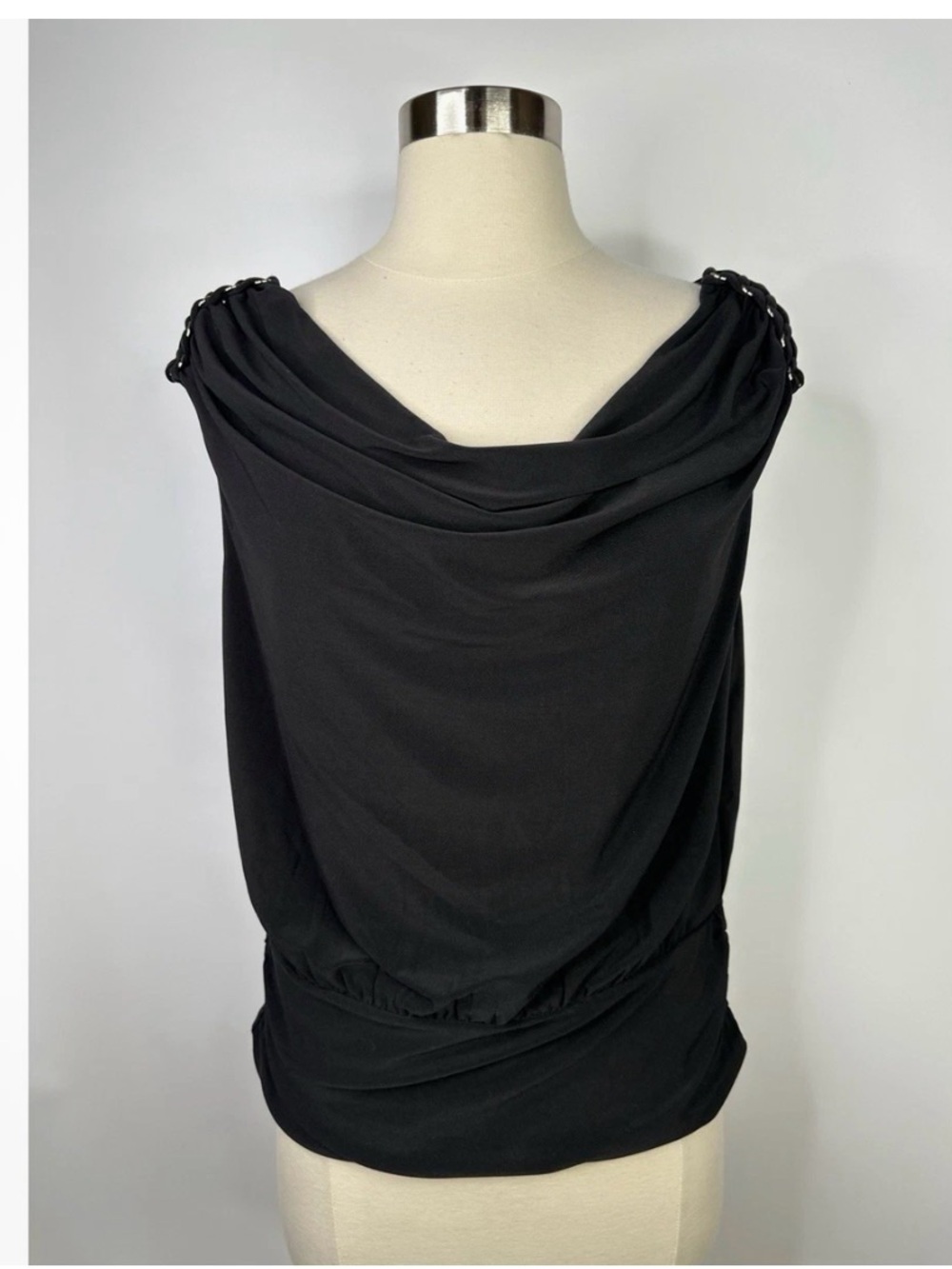 White House Black Market Black One-Shoulder Draped Top